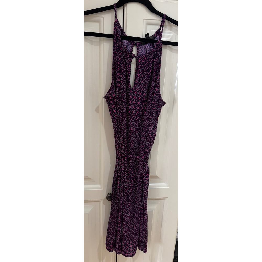 Banana Republic Purple Halter Dress Keyhole‎ Sleeveless Geometric Print Size L